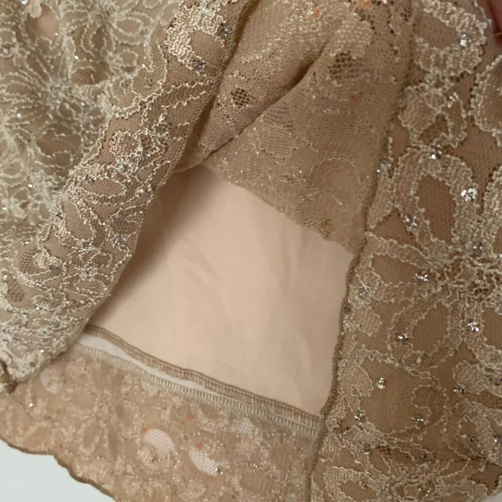 Brittany Black Beige Bling Sparkle Glittery Lace Top for Women - Picture 4 of 10